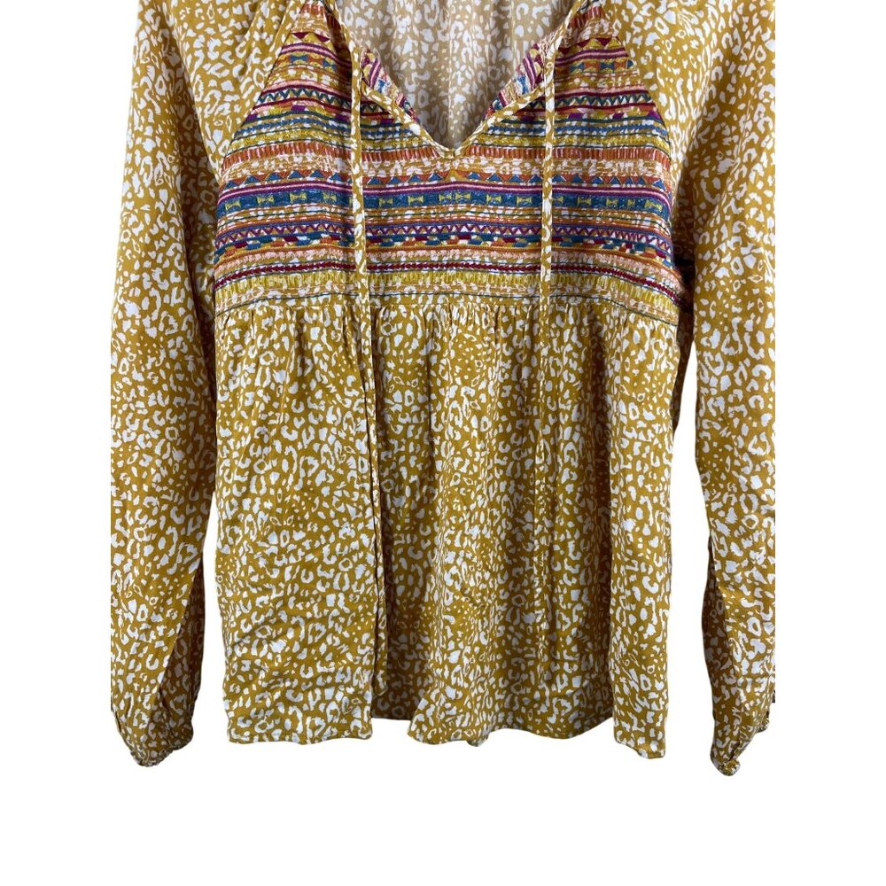 Savanna Jane Women's Large Southwestern Embroidered Yellow Peasant Bouse - Picture 2 of 9